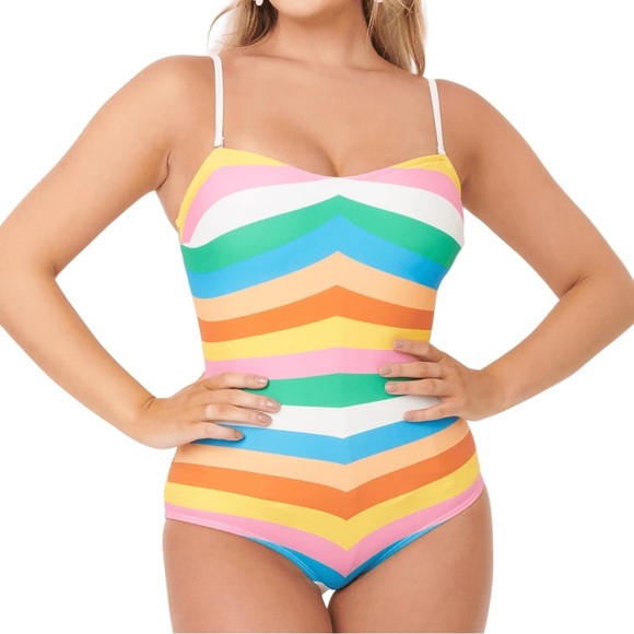 Unique Vintage Rainbow Striped Retro One Piece Swimsuit